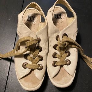 Fly London Ylfa Luna Ivory Lace Up Wedge 37